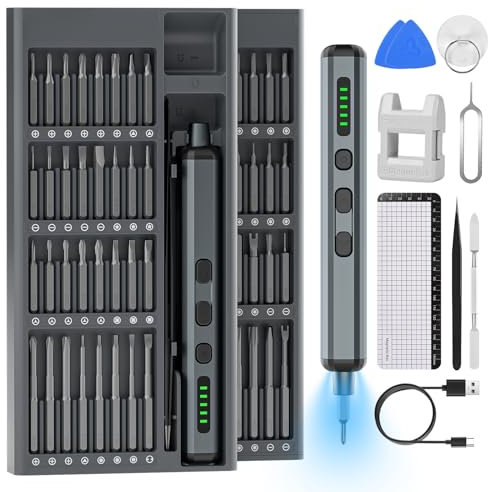 Gaethra Cacciavite Elettrico Di Precisione 74-in-1, Mini Giravite Elettrico Con 64 Bit S2, 5 Livelli Di Coppia, 4 Luci LED, Electric Screwdriver Per Riparazioni Fini