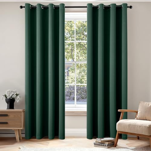 EMEMA Verdunklungsvorhänge mit Ösen 2er Set 140x175cm Dunkelgrün Gardinen | Blickdicht Vorhänge mit Ösen 175CM Lang bdunkelnde Thermovorhang für Wohnzimmer Schlafzimmer Ösenvorhänge H175xB140CM