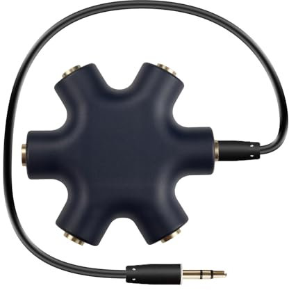 5 Salidas 3.5mm Divisor de Auriculares, Adaptador Audio con Cable 23cm para Móvil/PC/Altavoces, Adecuado para Viajes y Portátil, Línea de Cinturón Negro, para Samsung, Divisor de Auriculares