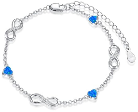 Flpruy Unendlichkeitszeichen Stein Armband Fußkettchen Damen 925 Sterling Silber Unendlichkeit Drei Herz Armband Fußkettchen für Freundin Mama