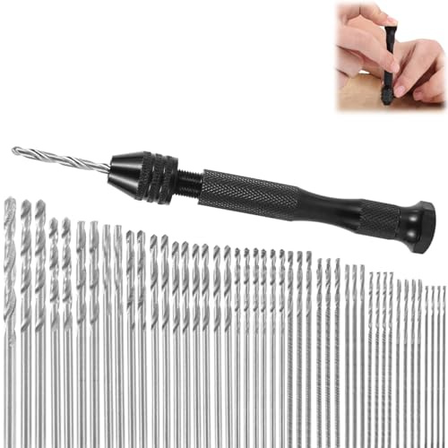 51Pcs Hand Drill Bit Set, 0.5-3.0mm Precision Pin Vise Drill, Micro Twist Drill Bits, Small Drill for Delicate Manual Work Electronic Assembling Model Making Woodworking