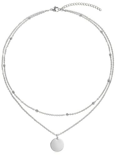 Cangall Kette für Damen, Verstellbar Silber Halskette mit Kügelchen & Coin Anhängern, Doppelreihige Edelstahlkette Damen, Wasserfeste Kette für Frauen, Layer Silberkette mit Plättchen Anhänger