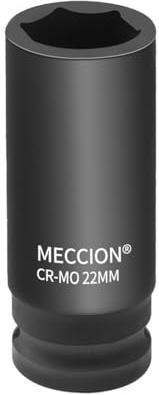 Meccion Douille à Chocs 22mm en 1/2 Pouce Entraînement, Robuste Cr-Mo 6 Pans Douille Profonde, 78mm Longue