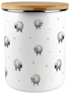 Purely Home Spring Sheep Storage Canister - Countryside Farm Animals Large Enamel Kitchen Storage Container Gift