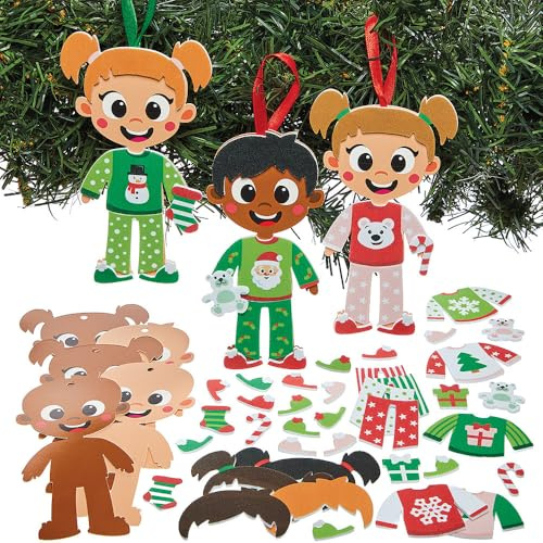 Baker Ross FN630 Christmas Pyjamas Mix & Match Decoration Kits – Pack of 8, Christmas Craft Sets for Kids to Create Fun Christmas Pyjama Decorations