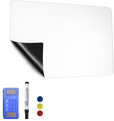AMIGO Selbstklebende Magnetische Whiteboard-Folie 60x90 cm | Whiteboard-Folie zum Aufkleben, inkl. Marker, Schwamm und Magnete. Für Schule, Büro und Zuhause. Magnetisch, wiederablösbar.