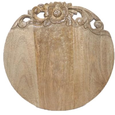 Antikas - Schneidebrett Holz rund natur mit Blumenornament, geschnitzt, hochwertig, ⌀36 cm