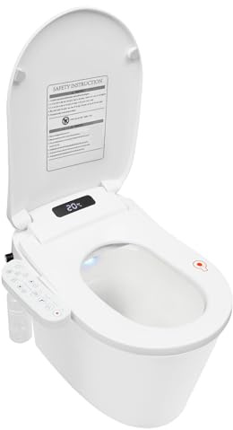 Intelligent Smart Toilet Seat with Digital Display, Electric Heated Warm Water Bidet with Hot Air Dryer & LED Night Light,Soft Close Bidet Seat for Modern Bathroom