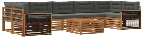 vidaXL Outdoor-Sofagarnitur mit Kissen 8 pcs Natur und Anthrazit, Moderner Garten-Sofa, L-förmige Möbel, Terrassen-Lounge, Sitzgruppe für draußen, bequem im Garten