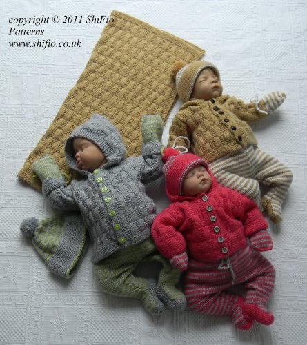 Strickanleitung - KP217 - Set für Babys: Jacke, Mütze, Strampelhose, Handschuhe & Decke in 2 Größen