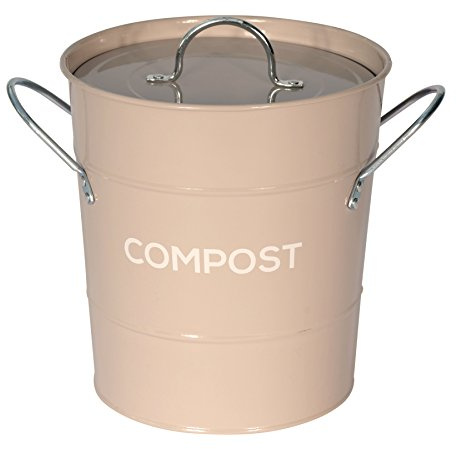 Coffee (Brown) Metal Kitchen Compost Caddy - Composting Bin for Food Waste Recycling