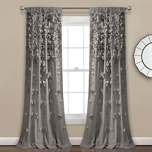 Lush Decor Riley Fenstervorhang, halbtransparent, gerüscht, strukturierte Schleife, Fensterpaneel für Wohnzimmer, Esszimmer, Schlafzimmer (Einzelbett), 137 cm B x 213 cm L, Grau