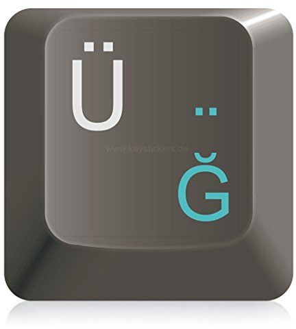 Keystickers® | Türkische Aufkleber für PC/Laptop & Notebook Tastaturen 11x13mm, transparent mit mattem Schutzlack, Farbe HELLBLAU | Klavye için Türk harfleri | Turkish Keyboard Stickers