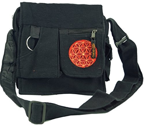 GURU SHOP Schultertasche, Hippie Tasche - Schwarz, Unisex - Erwachsene, Baumwolle, 23x28x15 cm