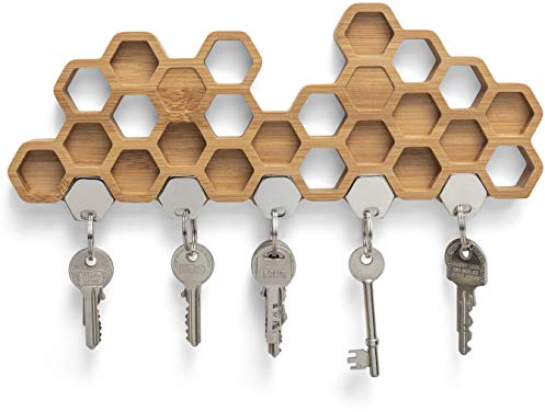BU Products Magnetisches Schlüsselbrett in Bienenwaben-Form - Dekorative Schlüsselleiste aus Bambus/Holz