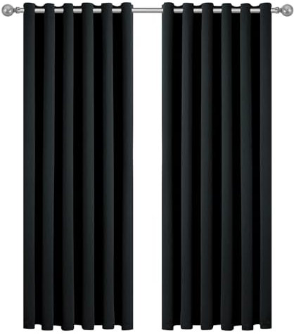 Imperial Rooms Eyelet Blackout Curtains for Bedroom 66x54 Inch Black Curtains for Living Room Thermal insulated and Energy Saving 2 Panels with Tiebacks