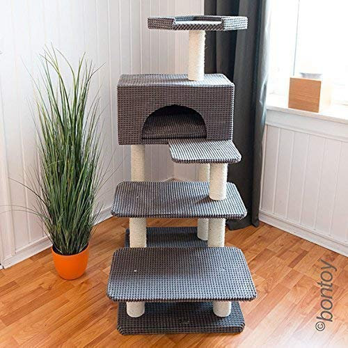 Katzenkratzbaum Phill grau I 130cm I besonders für ältere Katzen geeignet I Stabiler Katzenkratzbaum I mit Höhle und Liegefläche