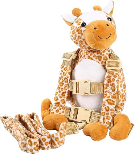Berhapy 2 in 1 Monkey Toddler Safety Harness Backpack Children's Walking Leash Strap (giraffe), Orange White, M, Traveling
