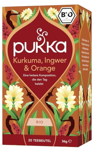 Pukka Bio Kräutertee Kurkuma & Ingwer Orange, 20 Teebeutel | Für Ihr tägliches Ritual, kräftiger, goldener Geschmack, eine zitrusartige Note, von Natur aus koffeinfrei