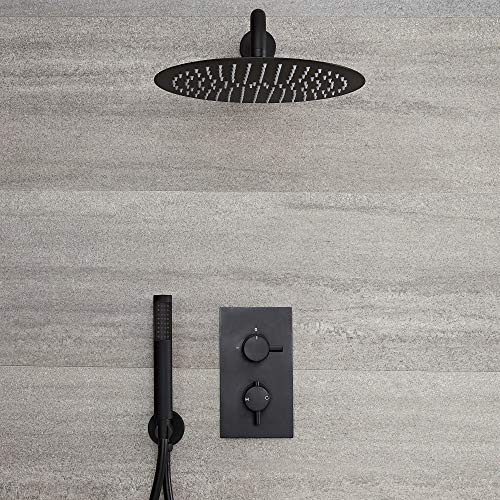 MILANO Thermostatic Mixer Valve 300mm Wall Mounted Hand Shower Head Black