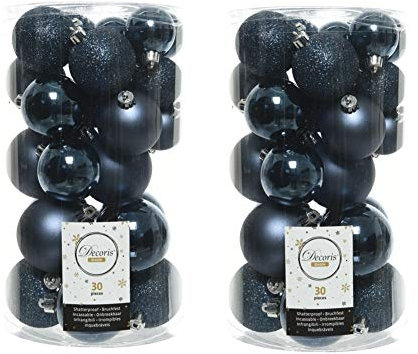 60 Midnight Blue Christmas Baubles Shatterproof Tree Decorations Glitter Shiny