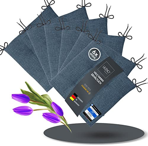 LILENO HOME 6er Set Stuhlkissen Dunkelblau (40x40x4,5 cm) - Sitzkissen für Gartenstuhl, Küche oder Esszimmerstuhl - Bequeme UV-beständige Indoor u. Outdoor Stuhlauflage als Stuhl Kissen