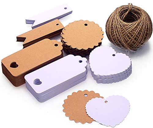 Amateco Kraftpapier Anhänger Etiketten 300stk. mit Juteschnur 60m Geschenk Anhänger Etiketten Tags für Gepäck Hochzeit Geschenke zum Basteln
