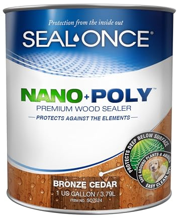 Seal-Once Nano+Poly Penetrating Wood Sealer with Polyurethane - Premium Waterproof Sealant -1 Gallon & Bronze Cedar