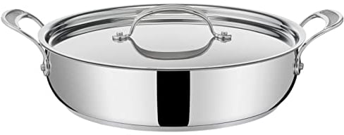 Tefal Jamie Oliver Cook‘s Classic Servierpfanne 30 cm, Schmorpfanne Induktion mit Antihaftversiegelung, Thermo-Signal bei idealer Brattemperatur, für alle Herdarten geeignet, Edelstahl, E30690