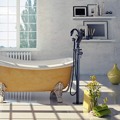 Huin Robinet de baignoire Robinet de sol rotatif de style cygne robinet mitigeur mitigeur robinet de salle de bain-Noir