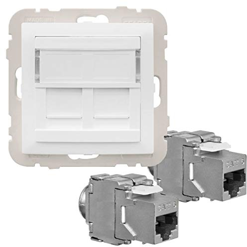 WITTKOWARE LOGUS 90, signalweiß, CAT.6 Netzwerk-Steckdose mit 2 Moduleinsätzen