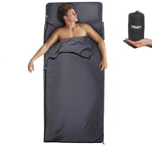 Frelaxy Sleeping Bag Liner with Full-Length Zipper & Pillow Pocket, Comfy & Easy Care Travel & Camping Sheet, 4 Seasons Warm Cold Weather, Adults & Kids Great for Travel, Hiking (Dark Gray)