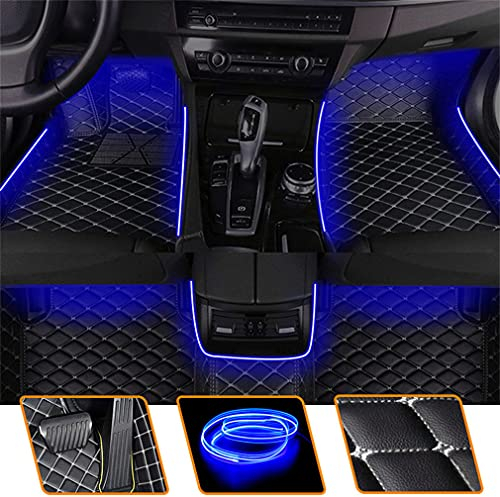 Muchkey Auto Fußmatten Leder Blau Leuchtende Bodenmatte Passen für Hyundai Tucson 2015-2018 Allwetter Fussmatten Set Zubehör Fußmatte