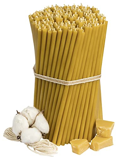 №100-250 Stk Honigkerzen-Kollektion: Gelbe Bienenwachskerzen,Wachskerzen, Beeswax Candles, dünne Stabkerzen, Haushaltskerze Set für Rituale L-16,5 cm Ø-5,7 mm, 50 Min Brenndauerr