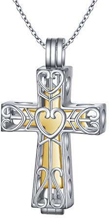 HOOHWE S925 Sterling Silber Feuerbestattung Urne Memorial Kreuz Anhänger Halskette mit hohler Urne Feuerbestattung Schmuck für Asche Andenken