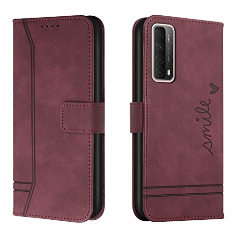 QIWEIQING Kompatibel mit Handyhülle für Huawei P Smart 2021 Hülle, Handy Huawei P Smart 2021 Hülle, Leder Flip Etui Handytasche Schutzhülle für Huawei P Smart 2021 Case Red Wine HX