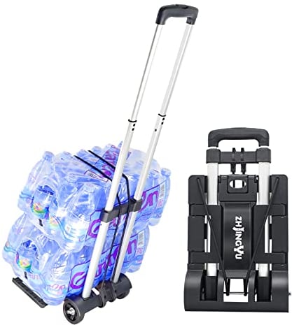 ZHJINGYU Aluminium Sackkarre Klappbar, 35KG Transportkarre mit Teleskopstange - 2 Expanderseilen inklusive