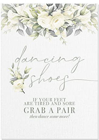 Wedding Dancing Shoes Sign for Flip Flops in Green & Cream Florals (FC8) (A4)