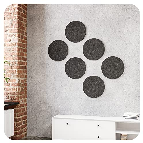 vilz 6er Set Akustikelemente aus recyceltem Filz - rundes Wandpaneel selbstklebend Schalldämmer Ø 27,5 x 1,2 cm Farbe Nachtgrau