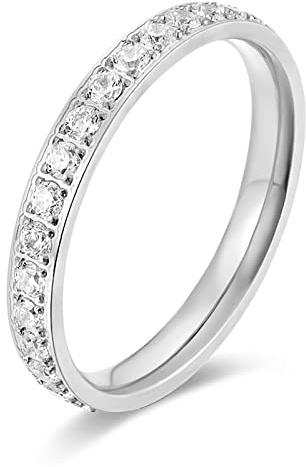 Mesnt Schmuck Ringe Damen, Goth Ringe Herren, 3 MM Dünne, Stapelbare Pinky-Ring-Einlage Mit Reihen-Zirkonia Ring aus Edelstahl Silber Größe 49 (15.6)