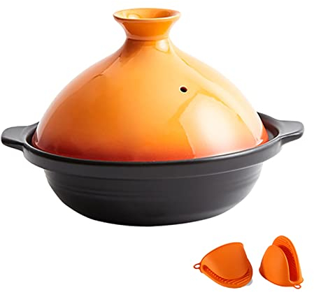 YLWX Tagine Cooking Pot, Handmade Tajine Pot Moroccan, Simple Clay Pot for Cooking, Ceramic Cookware (Color : Orange, Size : X-Small)