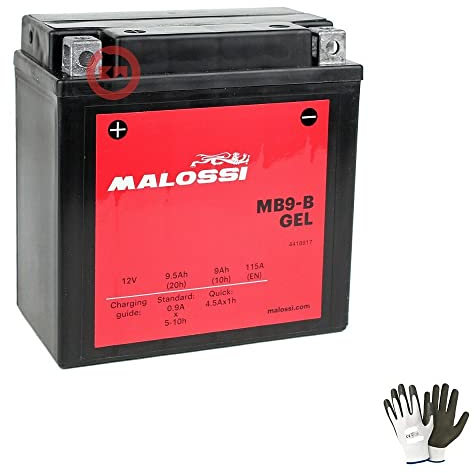 COMPATIBILE CON MALAGUTI Madison S 200 dal 2002 al 2003 BATTERIA GIA' PRONTA ALL’USO MALOSSI MB9-B IN GEL ATTIVATA IN FABBRICA 9 AH AMP. 12V.