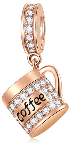 Rosegold Kaffeetasse Charms passen Pandora Erste Muttertag Armband, 925 Sterling Silber Kaffee Tasse Anhänger, Starbucks Coffee Kaffeebecher Perlen, Geschenk für Weihnachten/Valentinstag