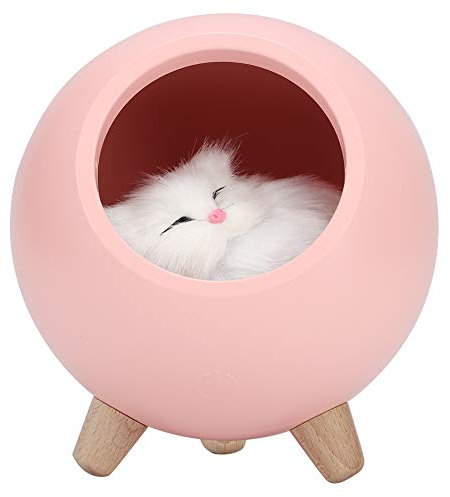 Natudeco Chat Veilleuse Petite Maison pour Animaux De Compagnie LED Veilleuse USB Charge Silicone Doux Chaton De Couchage Lumière Anniversaire Cadeau De Noël Chambre Veilleuse(Rose)