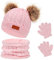 Waylipun 3 in 1 Kinder Wintermütze Schal Handschuhe Set, Strickmütze Babymütze Kinder Mütze Set, Warme Winter Beanie Hut Handschuhe Schal Set für Kinder Jungen Mädchen, 1-5 Jahre ​(Rosa)