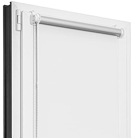 Estika Verdunklungsrollo Thermorollo ohne Bohren - 85 cm x 220 cm - Weiß - 13 Stofffarben, Rollos für Fenster ohne Bohren, Klemmfix-Rollos für Innenfenster (85 cm Stoffbreite)
