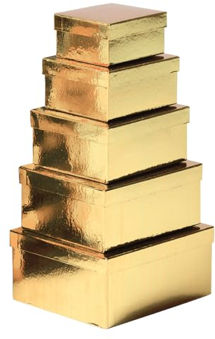 Geschenkboxen-Set mit Deckel 5 Stück Gold glänzend von 16 x 6 x 12 cm bis 19 x 10 x 22 cm (B x H x L) Geschenkverpackung Aufbewahrung