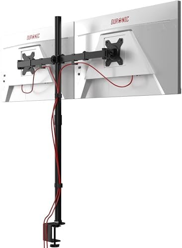 Duronic Dual Monitor Stand DMT152, Double Monitors Arm Desk Mount for Two 13-27” PC Screens, Height Adjustable Mounts with 100cm Pole & VESA 75 100, Monitor Riser for Home Office Work Desk