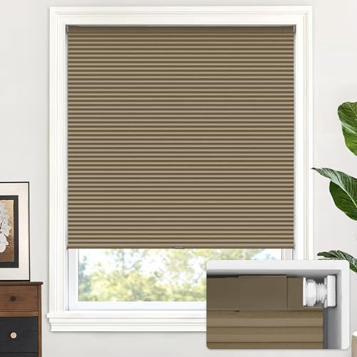 LazBlinds Jalousie, schnurlos, zellular, für Fenster, kein Werkzeug, kein Bohren, Verdunklung, für Fenstergröße 94 x 122 cm (B x H), Taupe