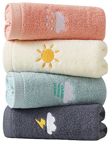 Guaksxi Lot de 4 Gants de Toilette pour Enfants, Serviettes de Bain Douces, 4 Couleurs, 100% Coton, 25 x 50 cm